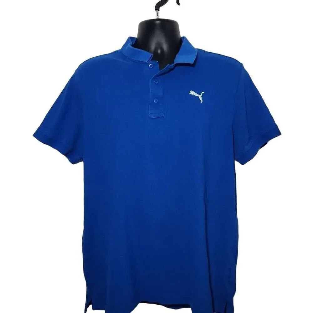Puma Men's Size XL Blue Cotton White Logo Polo Shirt